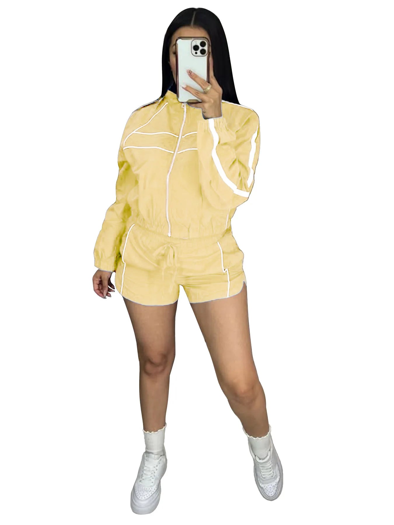 Shorts Pant Set Women Two Piece Sets Turn Down Collar Matching Sets Zipper Coats High Waist Y2k Streetwear Elegant Short Pants