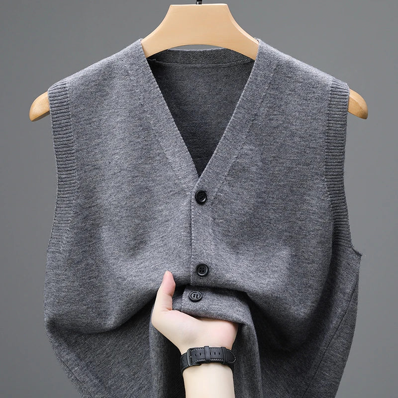 Sweaters Vests for Men Fashion Luxury Single Breasted Pullover Autumn Sleeveless Men Work Sweater Knitted Male Waistcoat Jumper