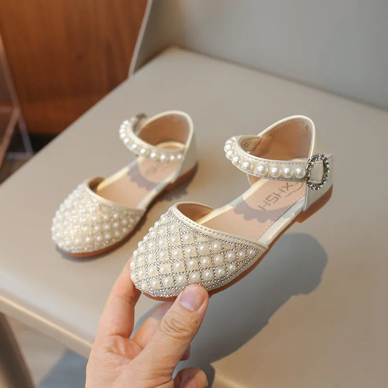 Girls LeatherShoesChildren's Crystal Shoes 2025Spring Summer New Little Girls Princess Shoes Fashion Shiny RhinestoneDance Shoes