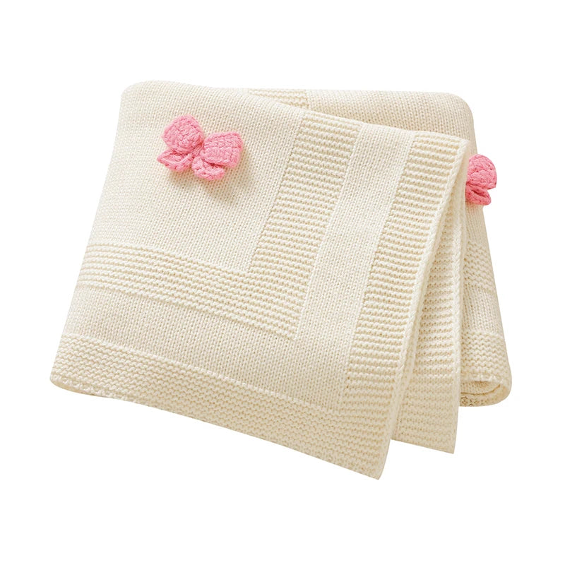Baby Blankets Knit Newborn Boy Girl Bedding Quilt 90*70CM Infant Stroller Swaddle Wrap Super Soft Fashion Cute 3D Bows Sleepsack