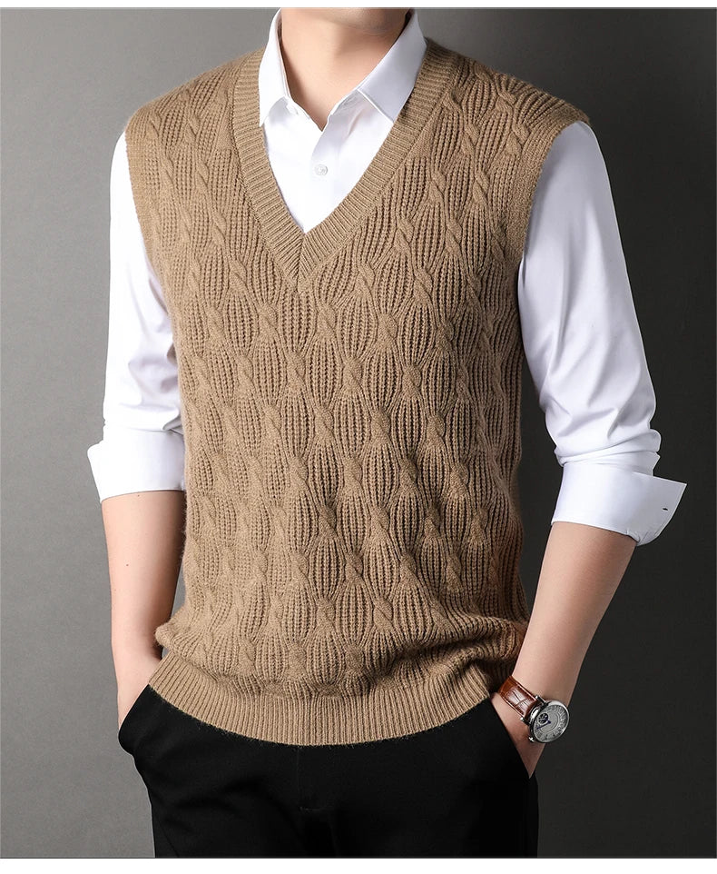 High End New Autum Winter Fashion Brand Knit Pullover V Neck Argyle Sweater Vest Mens Designer Sleeveless Casual Men Clothing