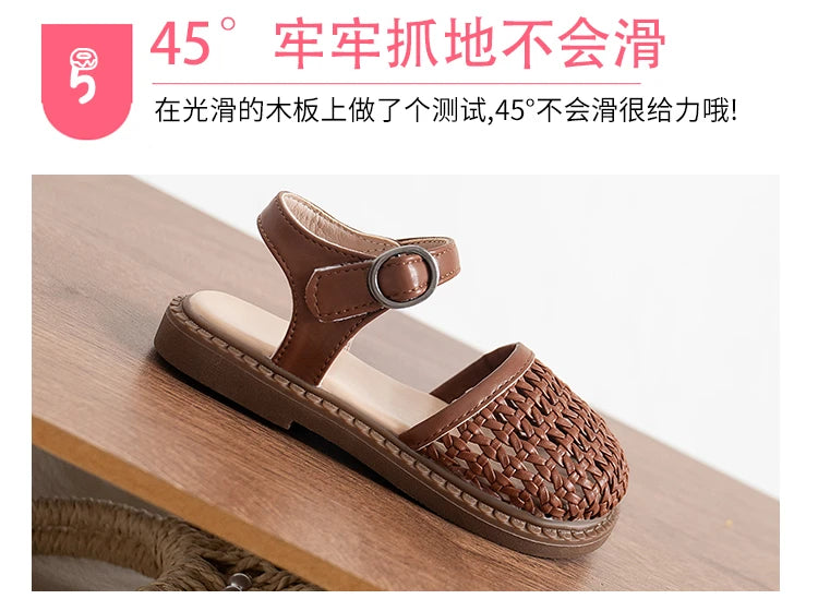 Unishuni Girl Half Sandal Princess Hollow-Out Shoes Kids Vintage Casual Flats Child Summer Shoe Toddler Bohemia Style Beach Shoe
