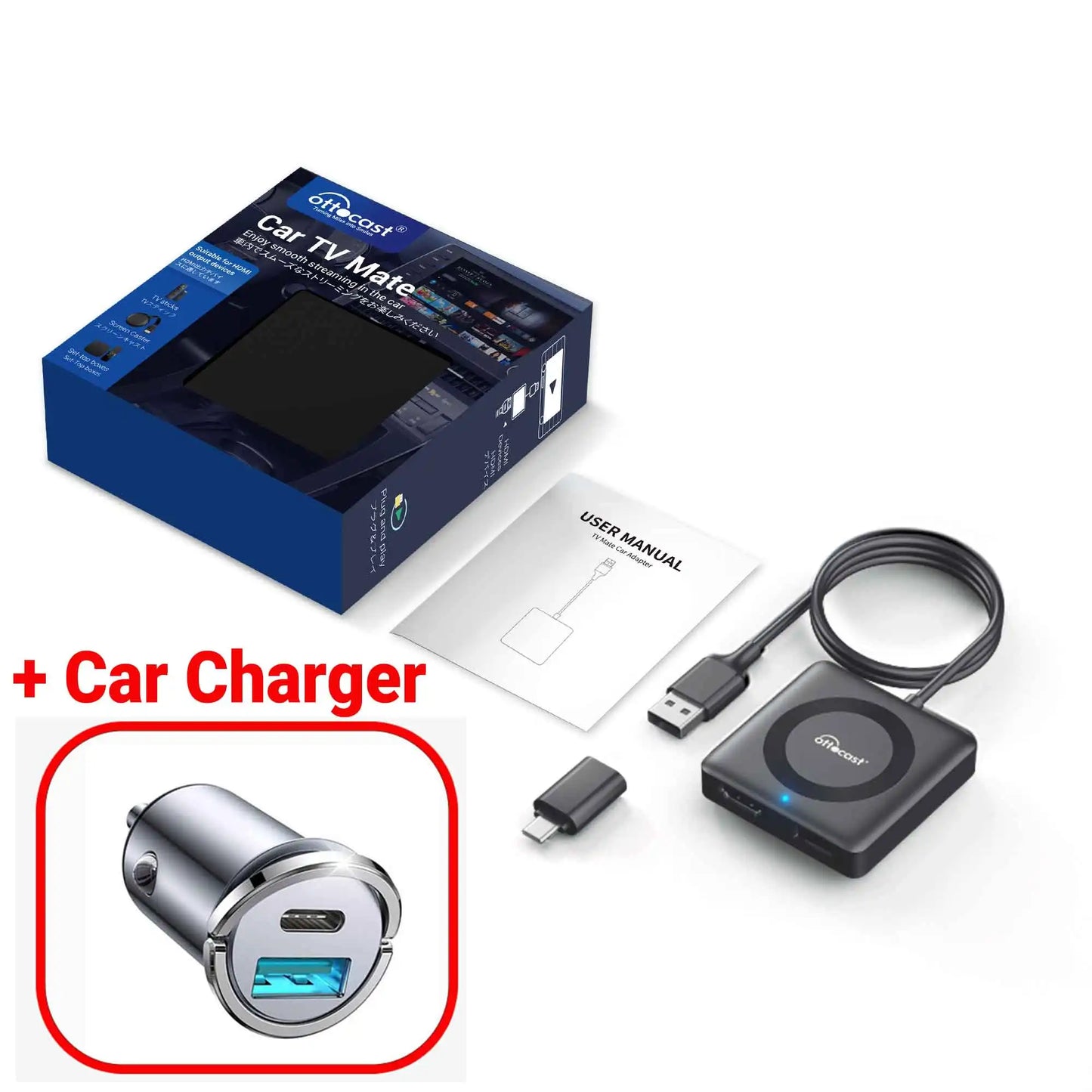 2024 Wireless CarPlay Adapter OTTOCAST Car TV Mate C3 Multimedia Adapter Video Converter for HDMI for TV Sticks Game Consoles