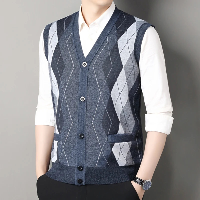 Autumn Winter Mens Vest Casual Sweater Vests Button Up Cardigan Men's V-neck Fashion Knitted Cardigans