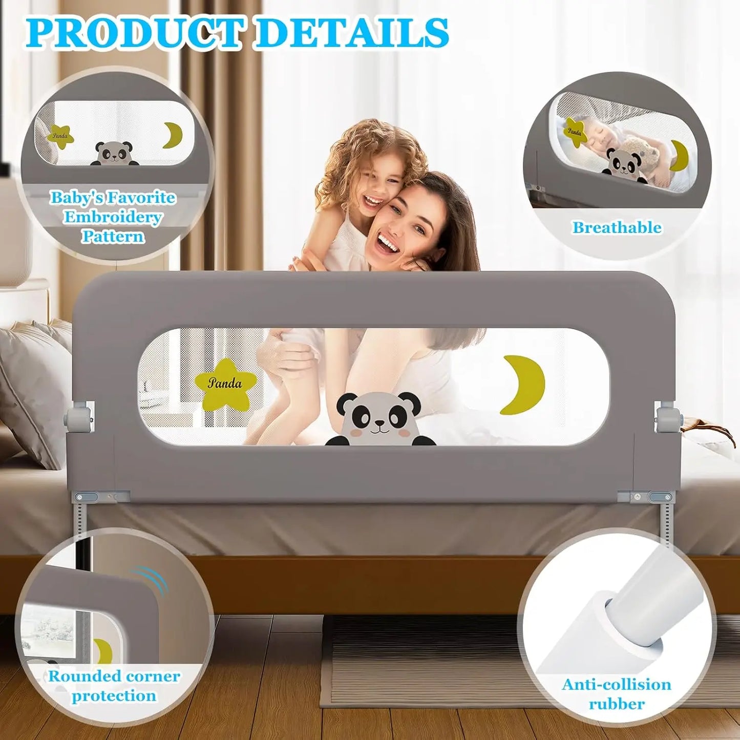 Baby Bed Guard Rail For Toddler - Adjustable Heights, Swing Down Bedrail, Extra Tall Child Safety Side Railing Guards For Kids