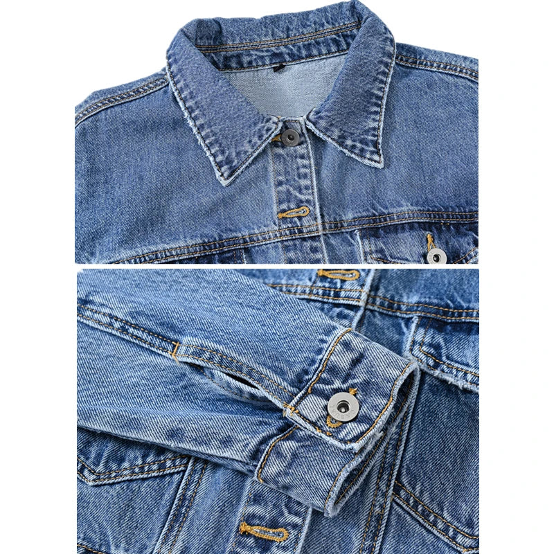 Women's Shorts Denim Jacket Fashion Casual Coat Black Lapel Single-breasted Long-sleeved Female Overcoat S M L XL XXL XXXL