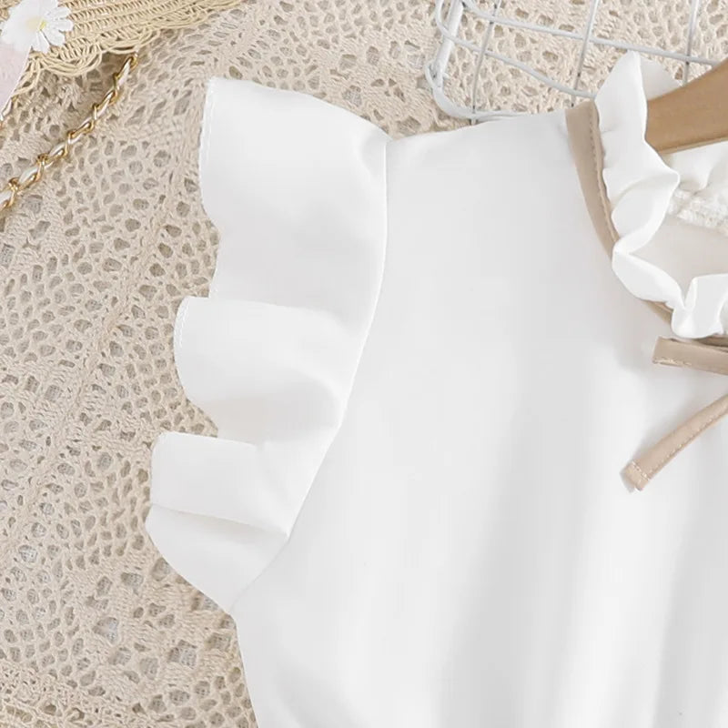 New Summer Fashion Summer Girls Dress Cute Splicing Style Bow Sleeveless Princess Dresses For Kids Children Birthday Present