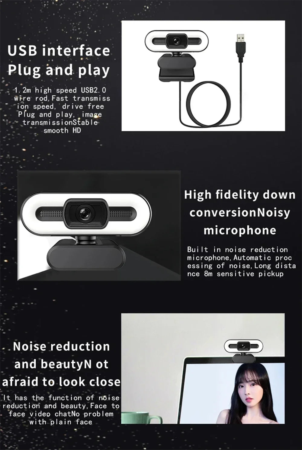 4k Webcam Autofocus Hd Webcam With Fill Light Rotatable Laptop Webcam Pc Computer Camera With Microphone For Youtube Video