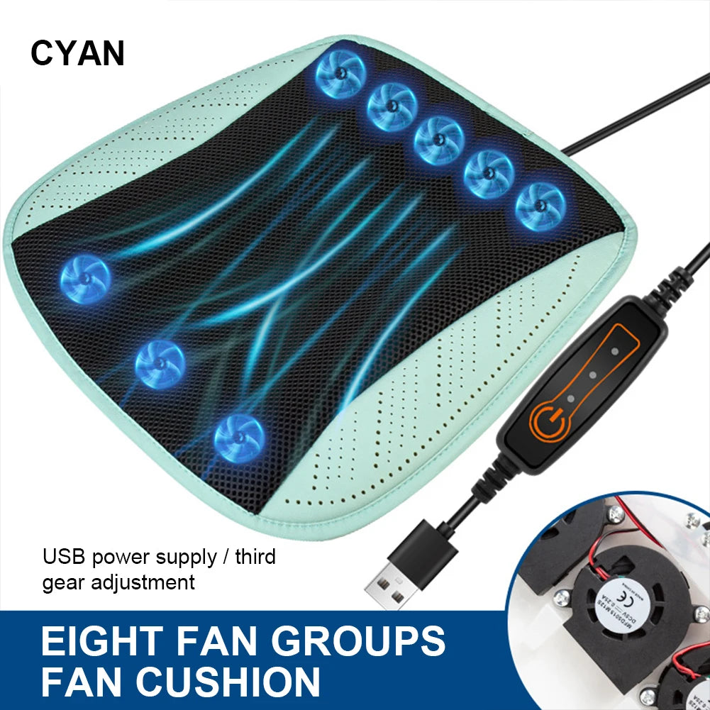 Car Cooling Cushion with Fan Universal Ice Silk Seat Cushion Blowing Ventilation Summer Cool Air Seat Cushion Car Interior Acces