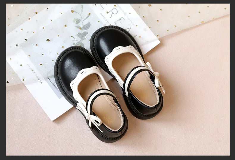 Fashion Girl School Shoes Patchwork Kid Princess Shoes for Children Shallow Toddler Ruffled Edge Leather Shoes Causal Mary Janes