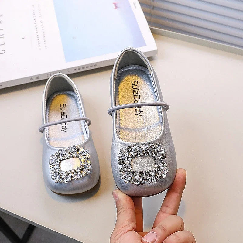 Girls Princess Leather Shoes Luxury Rhinestone Kids Ballet Shoes Fashion Shallow Non-slip Children's Flats for Party Wedding