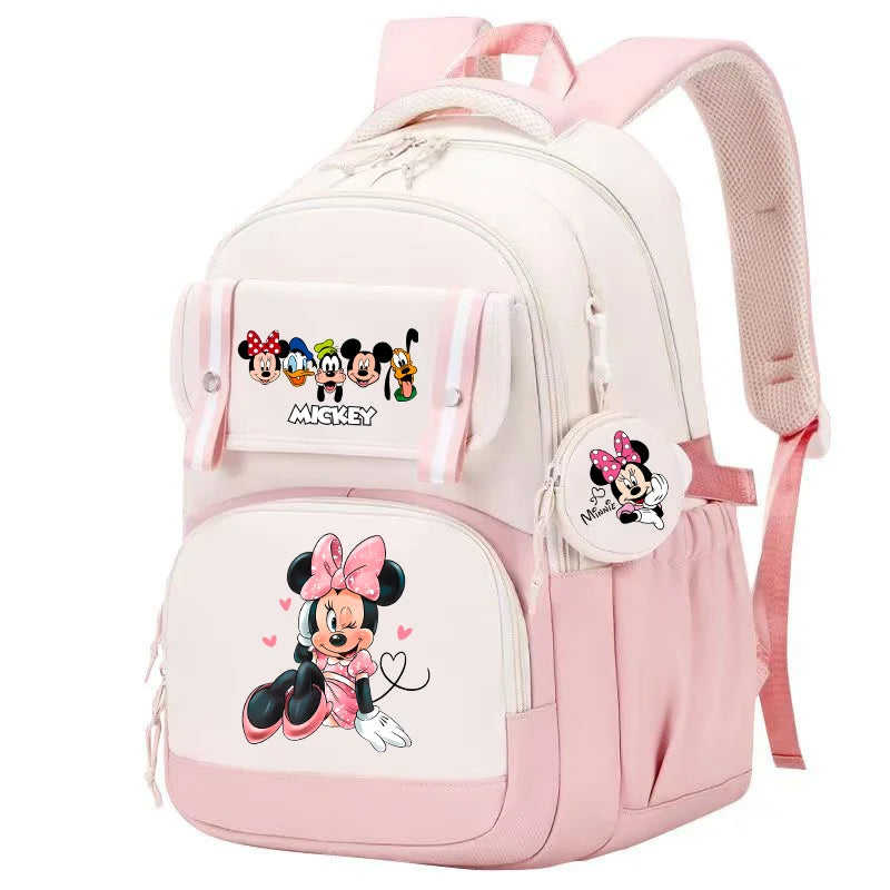 Minnie Mouse Backpack Student Boy Girl Schoolbag Kid Teenager Cartoon Bookbag Daypack Travel Commute Knapsack With Coin Purse