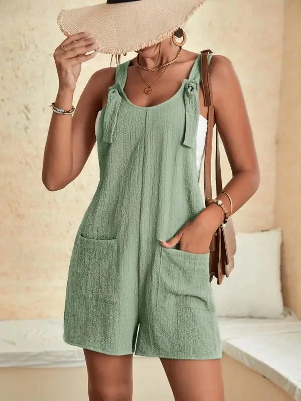 Women Wide Leg Overalls Casual Adjustable Strap Sleevelss Double Pocket Jumpsuits Sexy Loose Basic Daily Rompers OUFY-308
