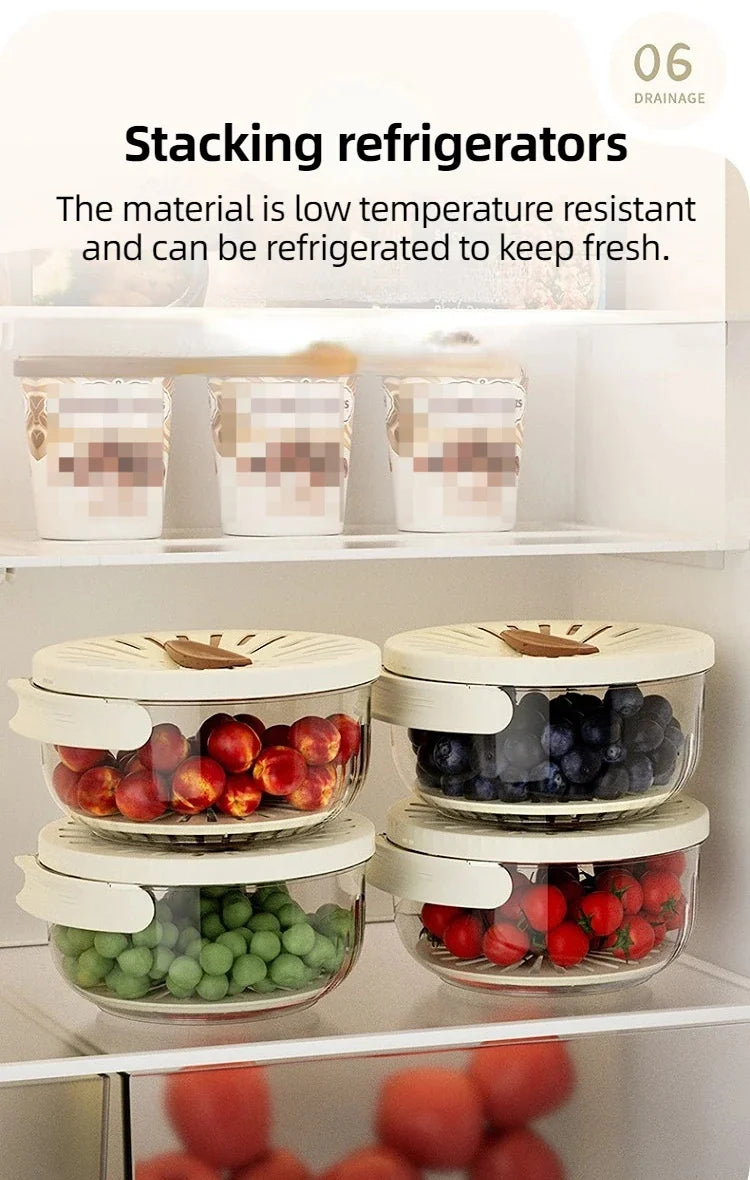 Fruit Drain Basket Foldable Handle Vegetable Washing Bowl Plastic Cleaning Colander Refrigerator Crisper Food Storage Container