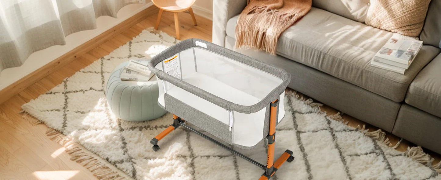 Baby Bassinet Bedside Bassinet, Baby Cradle with Machine-Washable Sheets, Four-Sided Breathable Mesh, 6 Height Adjustable