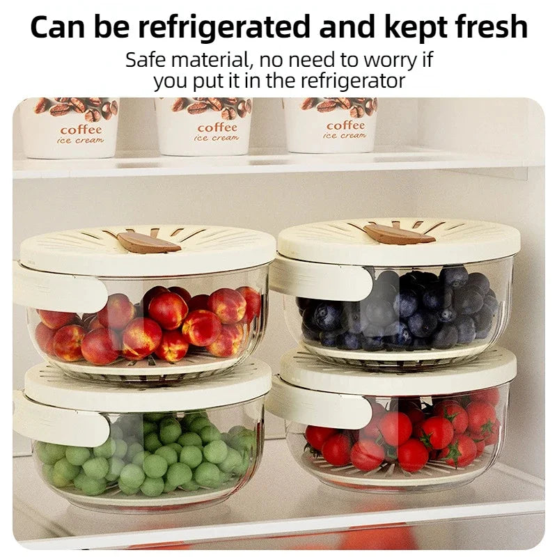 Fruit Drain Basket Foldable Handle Vegetable Washing Bowl Plastic Cleaning Colander Refrigerator Crisper Food Storage Container