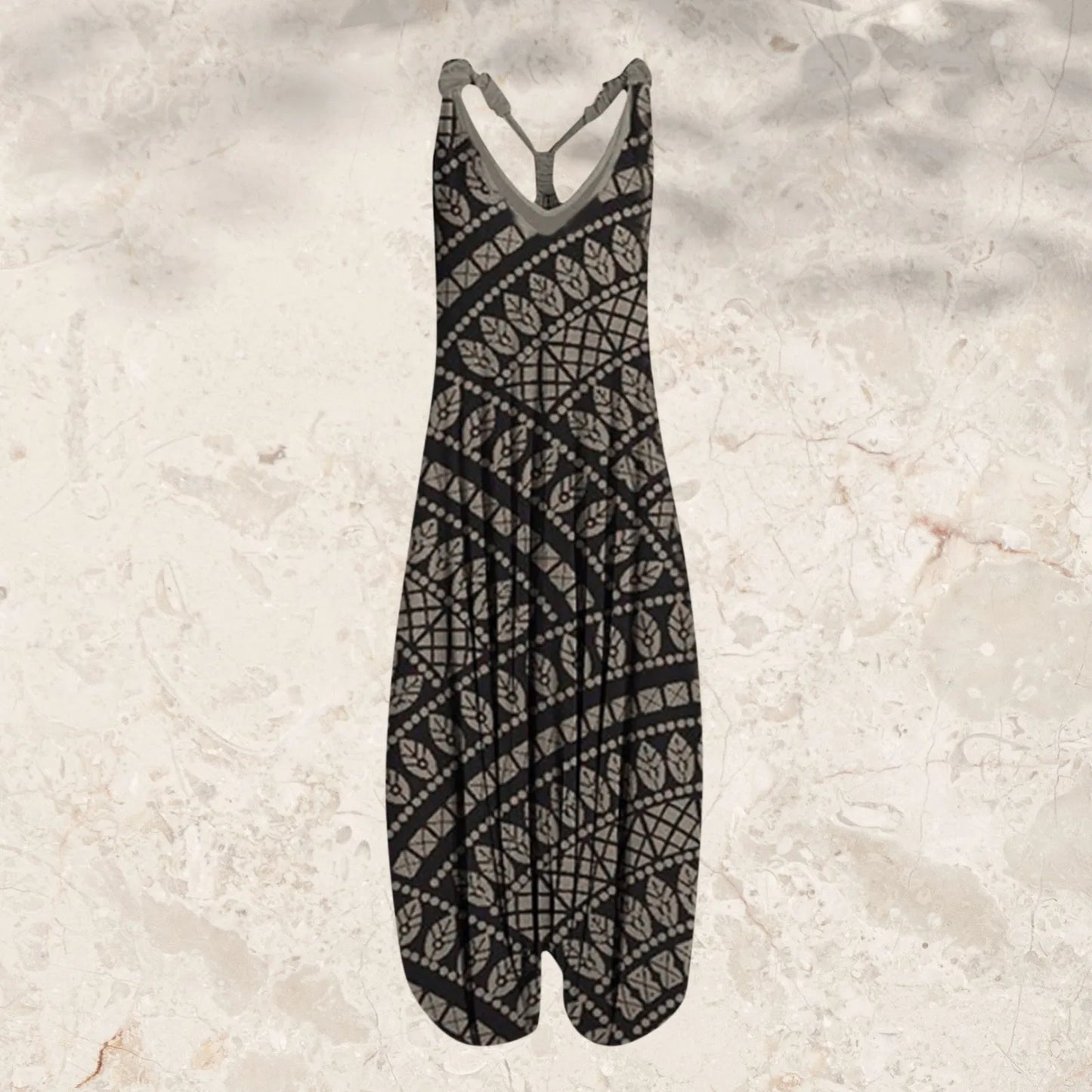 Large Size Ethnic Style Women's Jumpsuits Spring Summer Printed Sleeveless Overalls Backless Cross Straps Beach Jumpsuit S-5XL