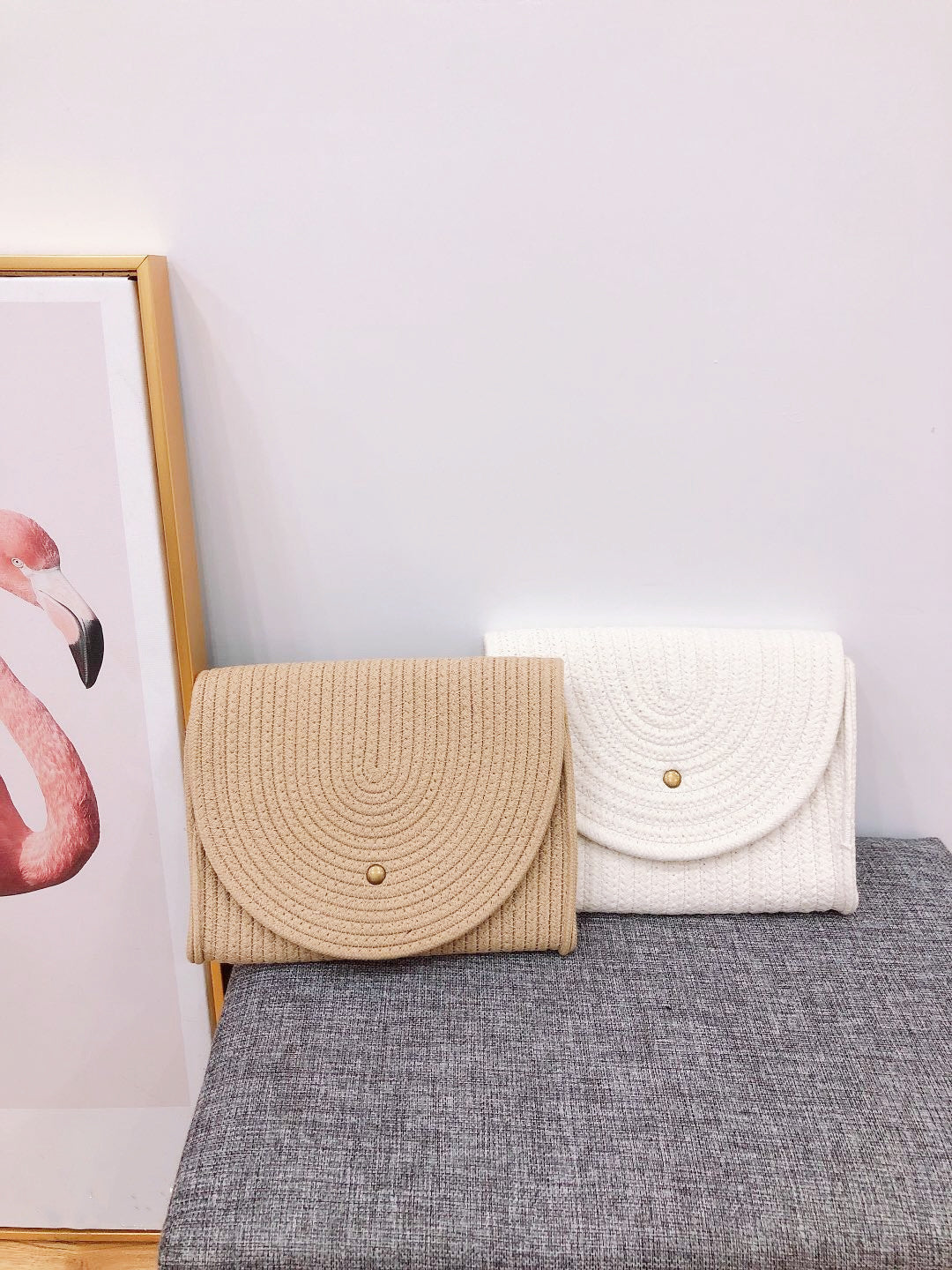 Women's Summer Straw Woven Cotton Thread Bag