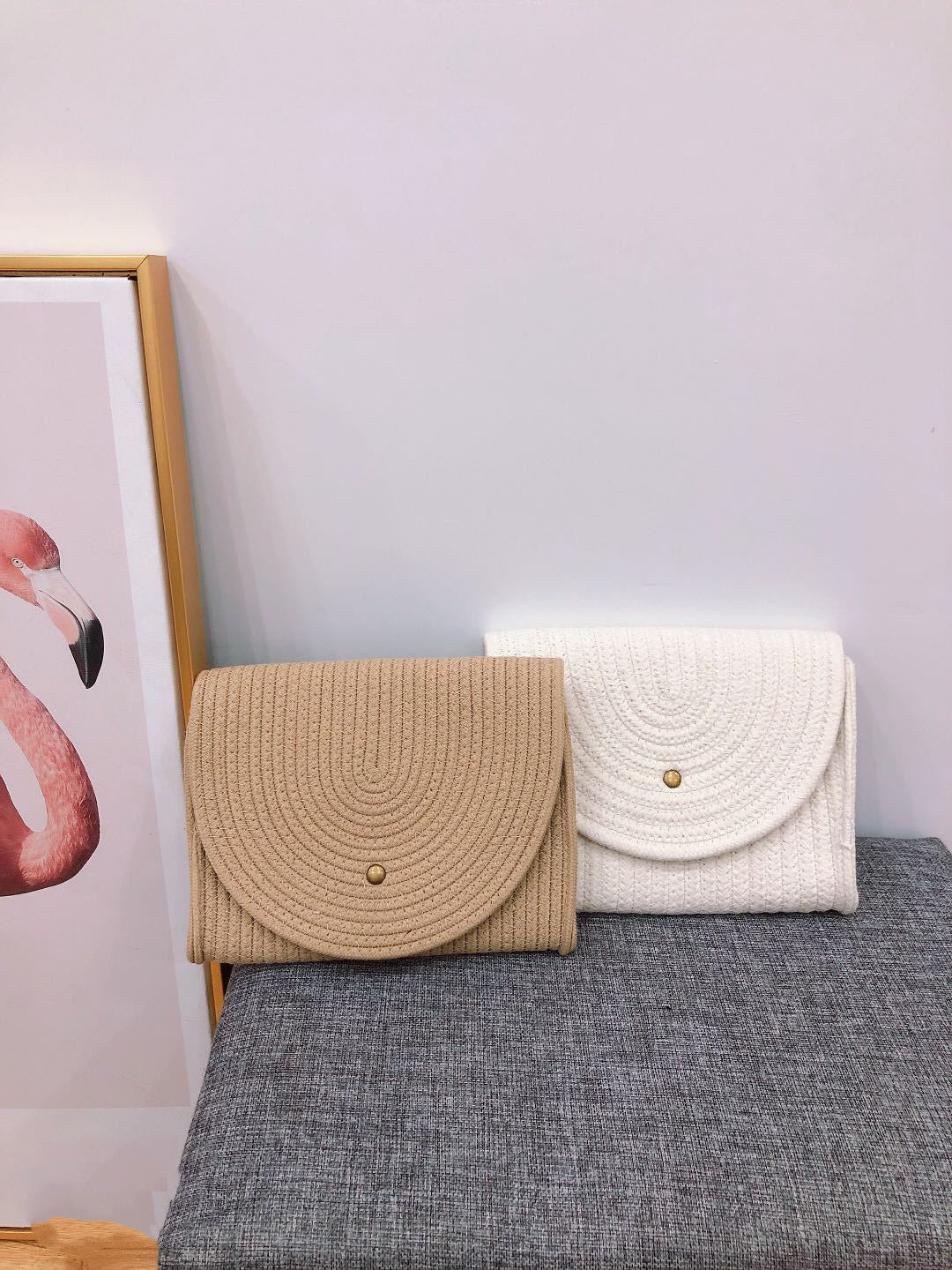 Women's Summer Straw Woven Cotton Thread Bag