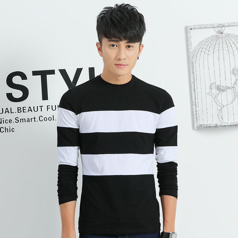 Men's Long Sleeved T Shirt Striped Cotton T Shirt Men's Fashion Bottoming Shirt