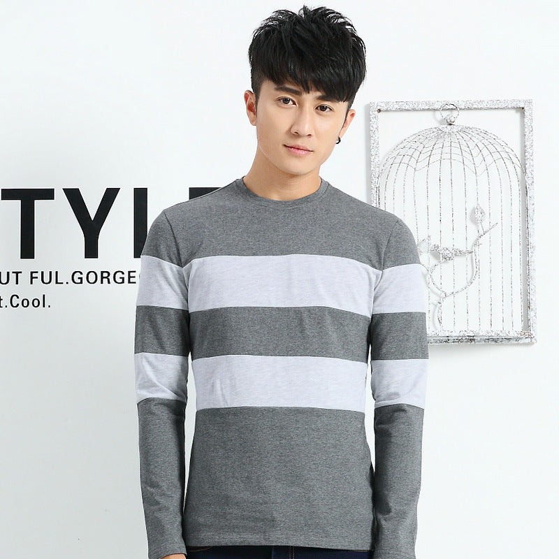 Men's Long Sleeved T Shirt Striped Cotton T Shirt Men's Fashion Bottoming Shirt