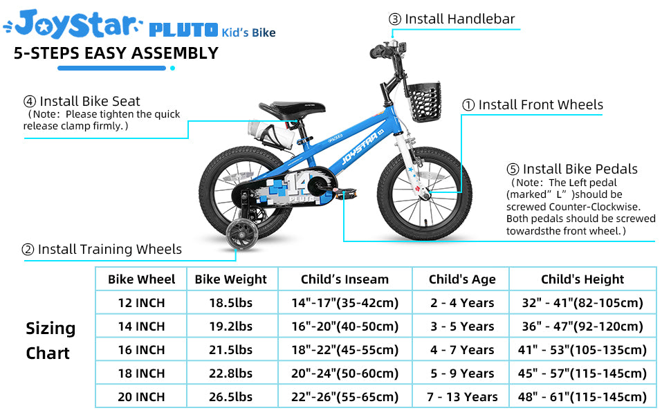 JOYSTAR 12 14 16 18 20 Inch Kids Bike with Light Up Training Wheels, Kids' Bicycle for Boys Girls Age 3-12 Years, Children Bikes