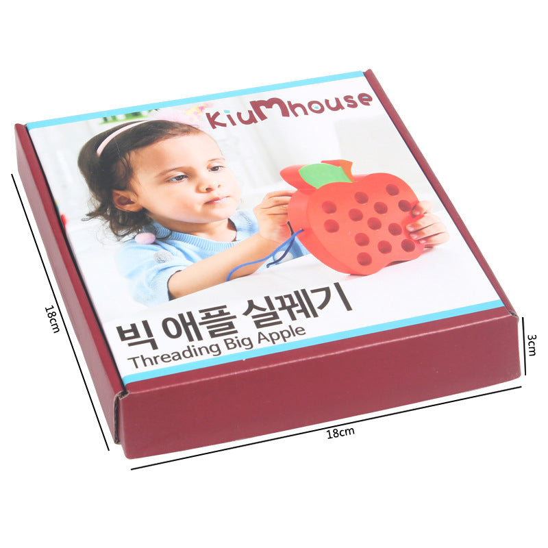 Practicing ability to thread intellectual wooden toys