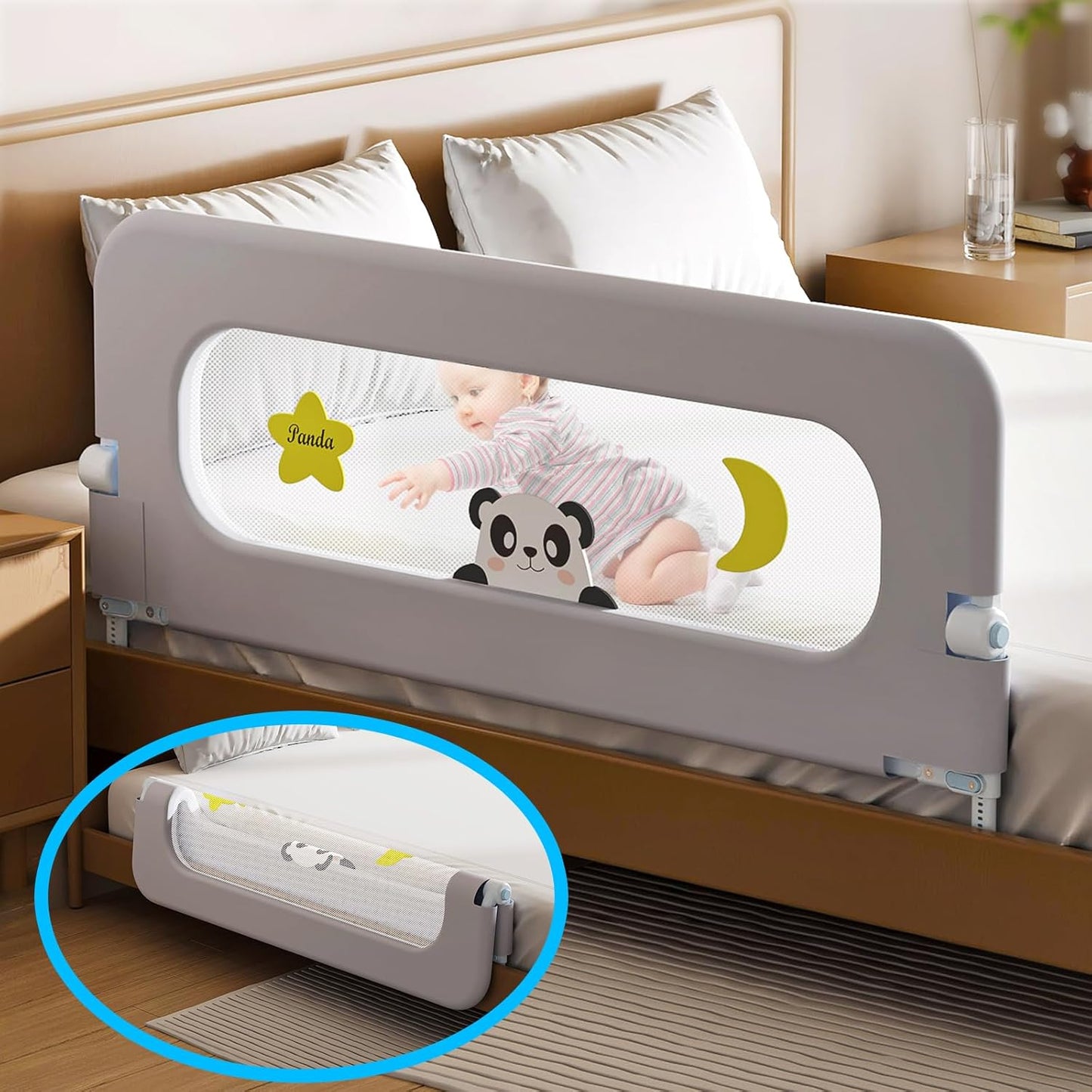 Baby Bed Guard Rail For Toddler - Adjustable Heights, Swing Down Bedrail, Extra Tall Child Safety Side Railing Guards For Kids