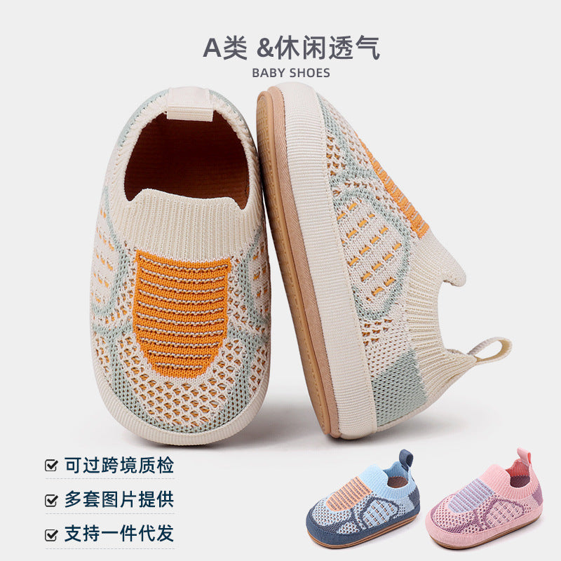 Baby walking shoes, baby mesh flying woven shoes, 0-1 year old spring and autumn anti-slip walking shoes