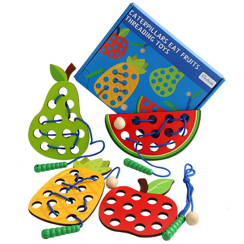 Practicing ability to thread intellectual wooden toys