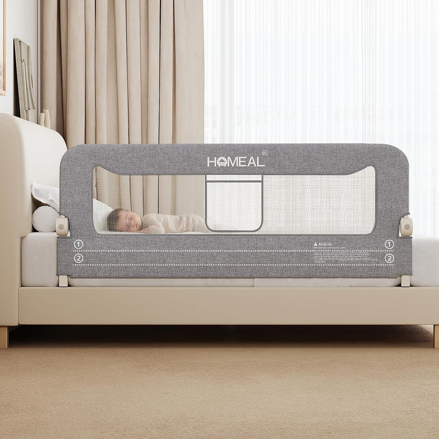 Bed Rail For Toddlers, 59In Swing Down Baby Bed Rail Guard, Toddler Bed Rails For King Size Beds, Twin, Full, Queen, Bed Guard