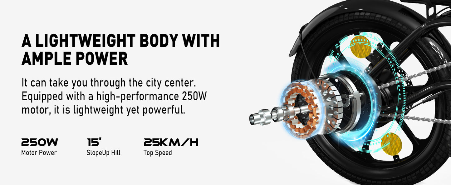 HITWAY BK35 Folding Electric Bike, 16 inch E Bike 250W City E-Bike Max.Range 25-60KM