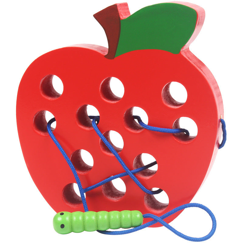 Practicing ability to thread intellectual wooden toys