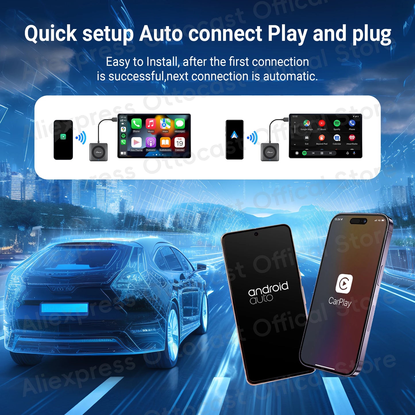 OTTOCAST Car TV Mate C4 Wireless Android Auto CarPlay Adapter Support for HDMI input Video Converter for TV Sticks Game Consoles