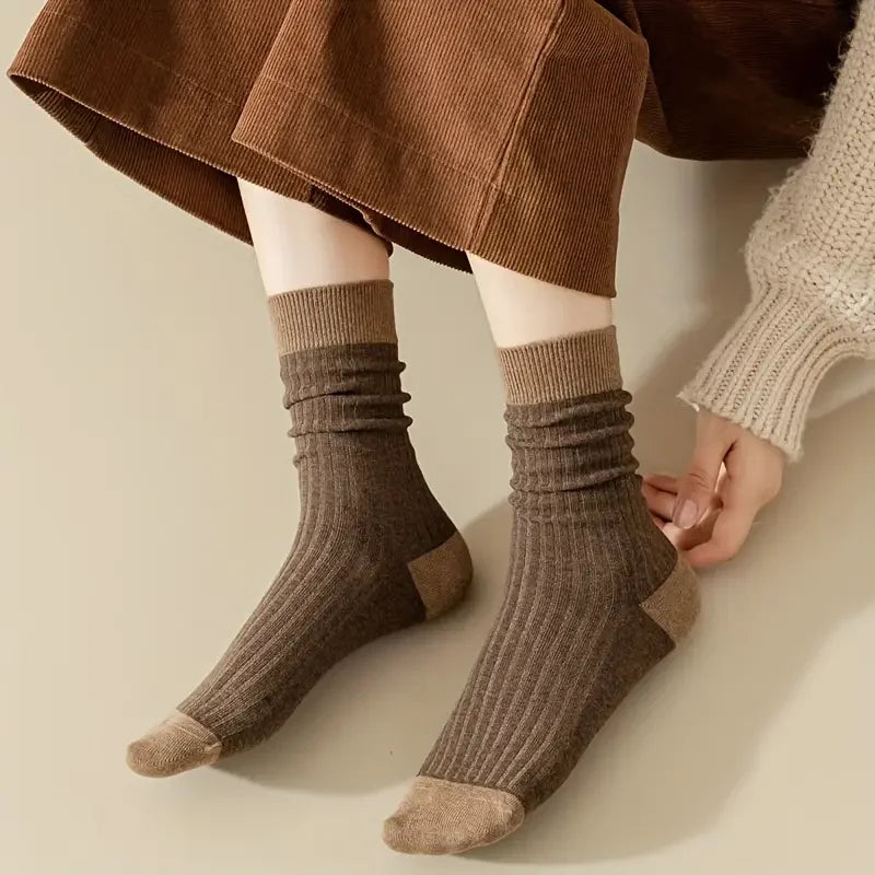 7 Pairs of Cozy Patchwork Crew Socks - Soft, Breathable, and Comfy Mid Tube Socks for Fall & Winter
