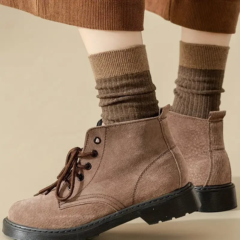 7 Pairs of Cozy Patchwork Crew Socks - Soft, Breathable, and Comfy Mid Tube Socks for Fall & Winter