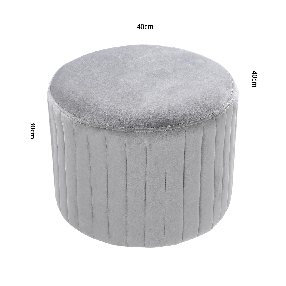 Grey Comfortable Round Velvet Stool Chair Dressing Table Ottoman for Living Room  Bedroom