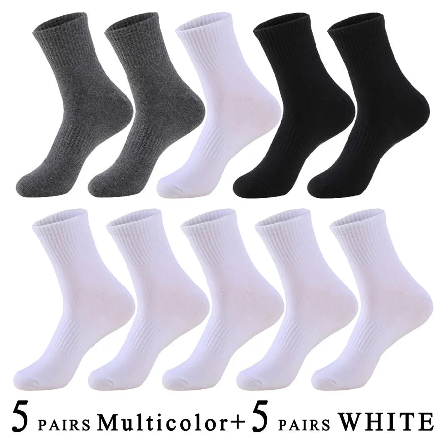 5 Pairs/Lot Socks Men Cotton Running Casual Thick Solid Compression Breathable Outdoor Travel Long High Crew Sock Male 4 Styles