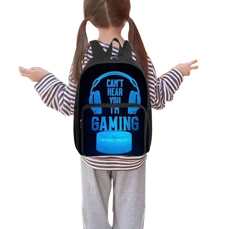 Polyester Waterproof Headset Pattern Square Front Pocket Backpack Zipper Large Capacity Boys Girls Best Gift 3D Cartoon School