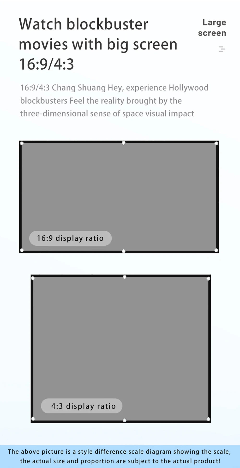 VEIDADZ Projector Screen Metal Grey Anti-Light 60-133 inch 30° Viewing Angle 16:9 Portable Reflective Screen Home Theatre Indoor