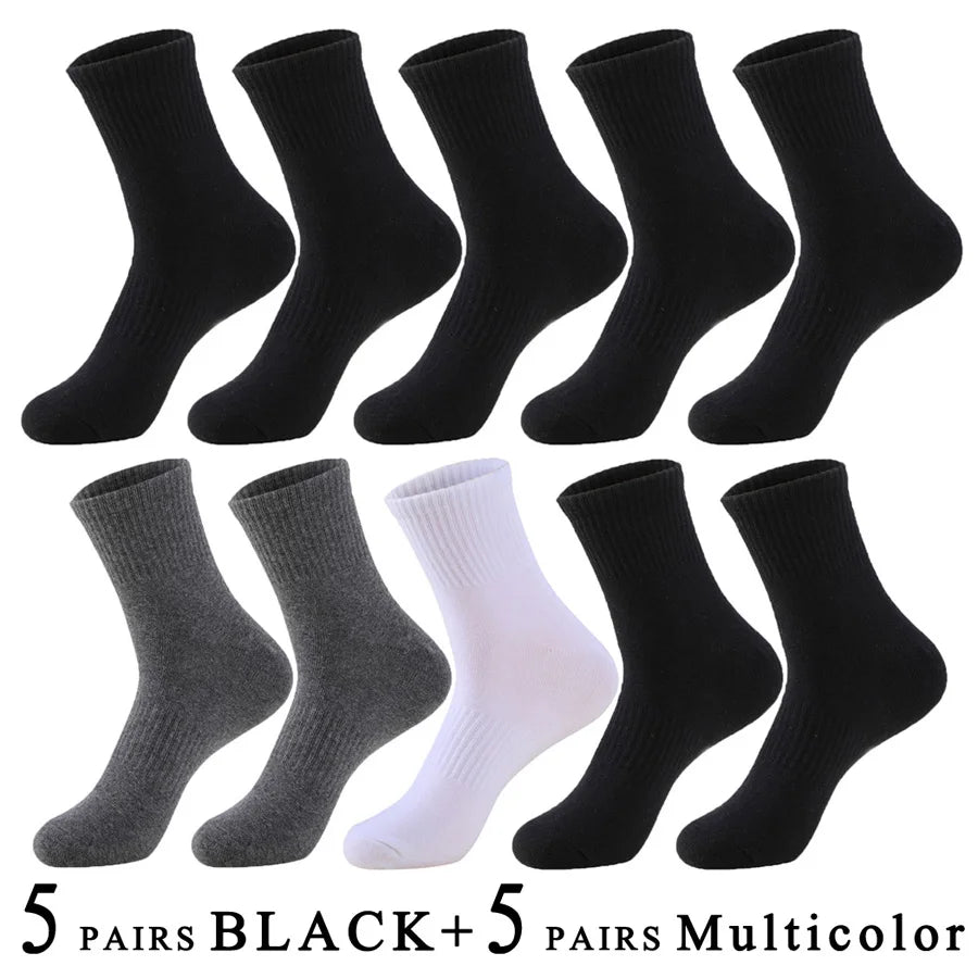 5 Pairs/Lot Socks Men Cotton Running Casual Thick Solid Compression Breathable Outdoor Travel Long High Crew Sock Male 4 Styles