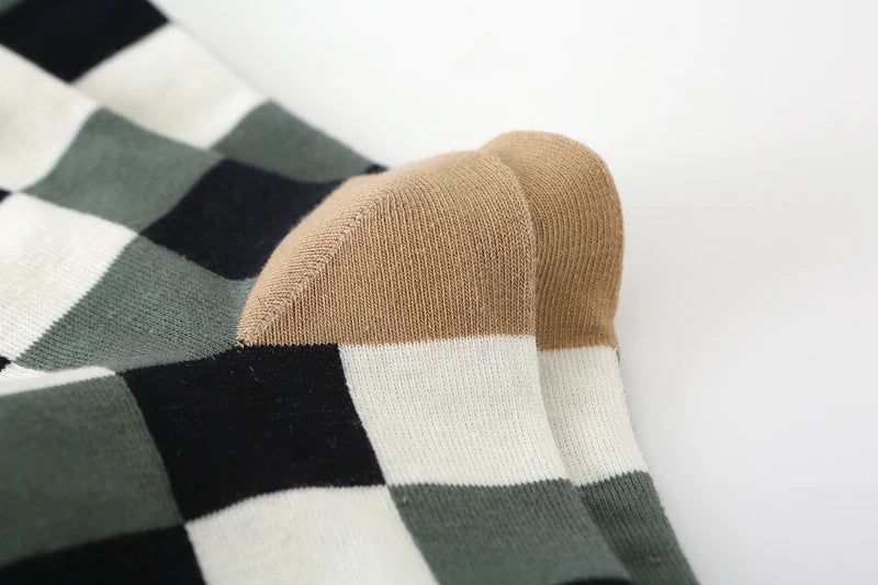 5Pair-pack New Men's Socks Colorful Grid Sock Casual Business High Quality Happy Combed Cotton Socks Fashion Gentleman Socks Men