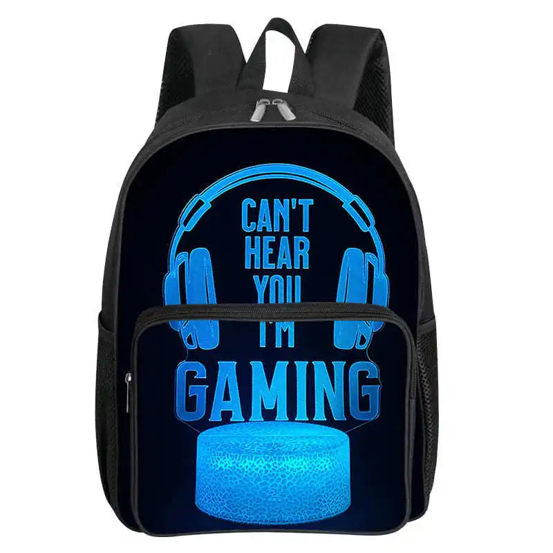 Polyester Waterproof Headset Pattern Square Front Pocket Backpack Zipper Large Capacity Boys Girls Best Gift 3D Cartoon School