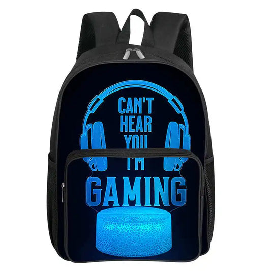 Polyester Waterproof Headset Pattern Square Front Pocket Backpack Zipper Large Capacity Boys Girls Best Gift 3D Cartoon School