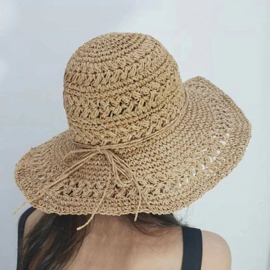 String Bow Floppy Breath Foldable Straw Beach Bucket Hat Wide Floppy Brim UV Sun Protection Caps For Summer Women