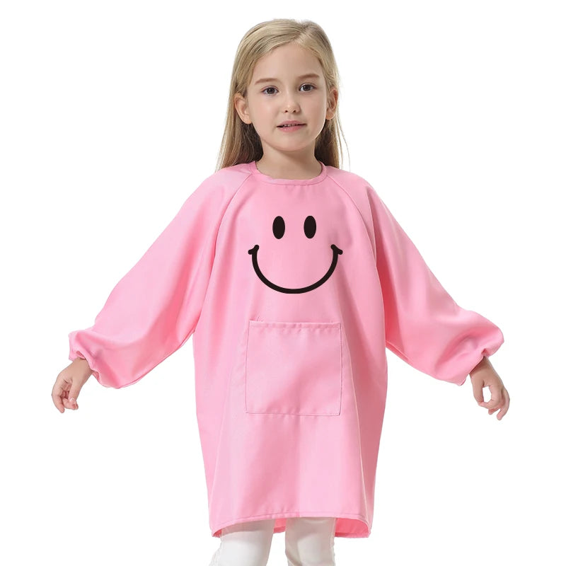 Children's Kitchen Cooking Baking Painting Clothes Polyester Kid Anti-Wear Smock Baby Eating Aprons Print LOGO