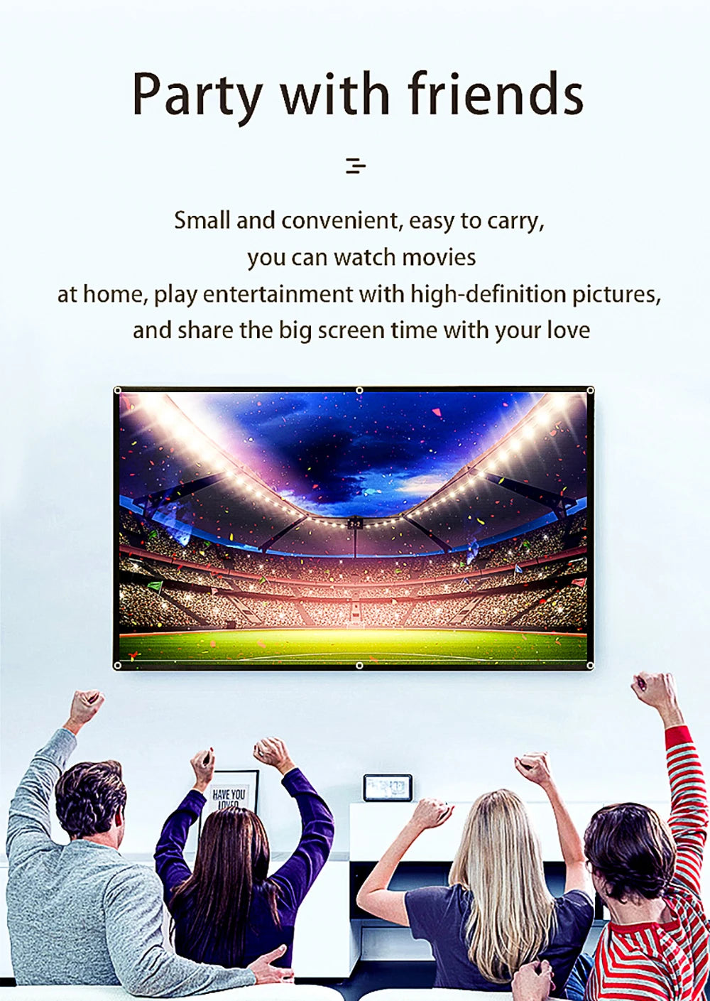 VEIDADZ Projector Screen Metal Grey Anti-Light 60-133 inch 30° Viewing Angle 16:9 Portable Reflective Screen Home Theatre Indoor