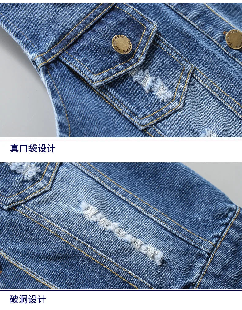 Fashion Casual Kids Boys Denim Vest Waistcoats Baby Girls Classic Denim Coats Spring Autumn Short Jackets Clothin Fit 2-7 Yearsg