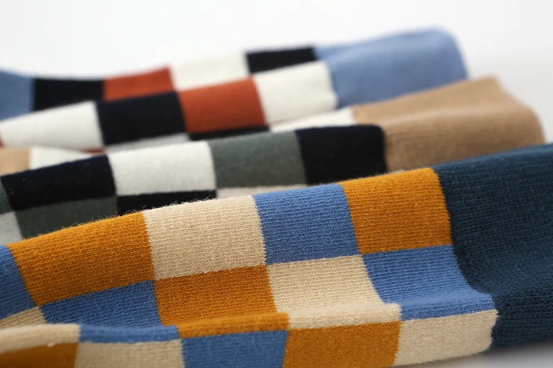 5Pair-pack New Men's Socks Colorful Grid Sock Casual Business High Quality Happy Combed Cotton Socks Fashion Gentleman Socks Men