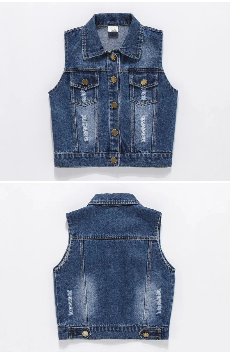Fashion Casual Kids Boys Denim Vest Waistcoats Baby Girls Classic Denim Coats Spring Autumn Short Jackets Clothin Fit 2-7 Yearsg